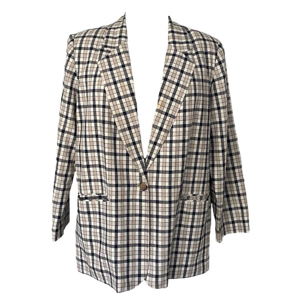 Requirements Vintage Plaid linen Blazer with One Button Closure size 18 W